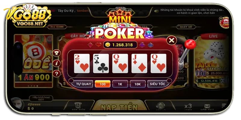 Các chế độ quay trong game Mini Poker Go88