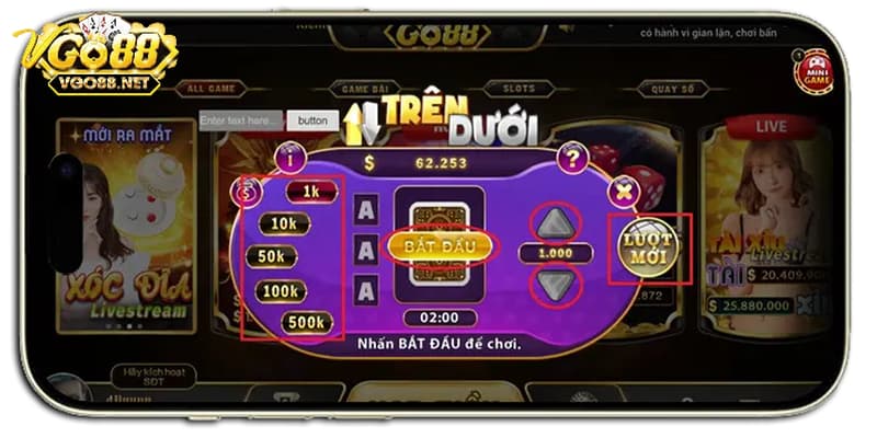 Luật chơi mini game Trên Dưới Go88